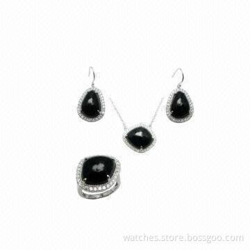 2014 fashion silver w/ stone pendant, earring and ring set, OEM/ODM, personalized jewelry for women